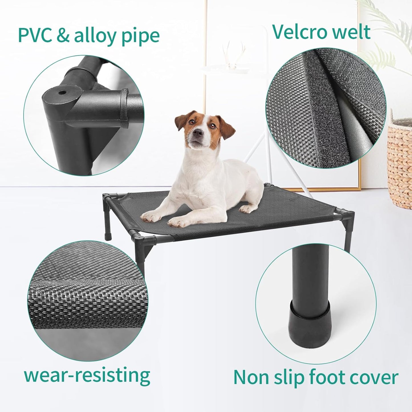 Medium Elevated Outdoor Dog Bed (32x25x8in) – Raised, Summer-Ready, Waterproof Dog Cot with Breathable Teslin Mesh, Durable Non-Slip Base, Portable Design, 80 lbs Capacity, Black