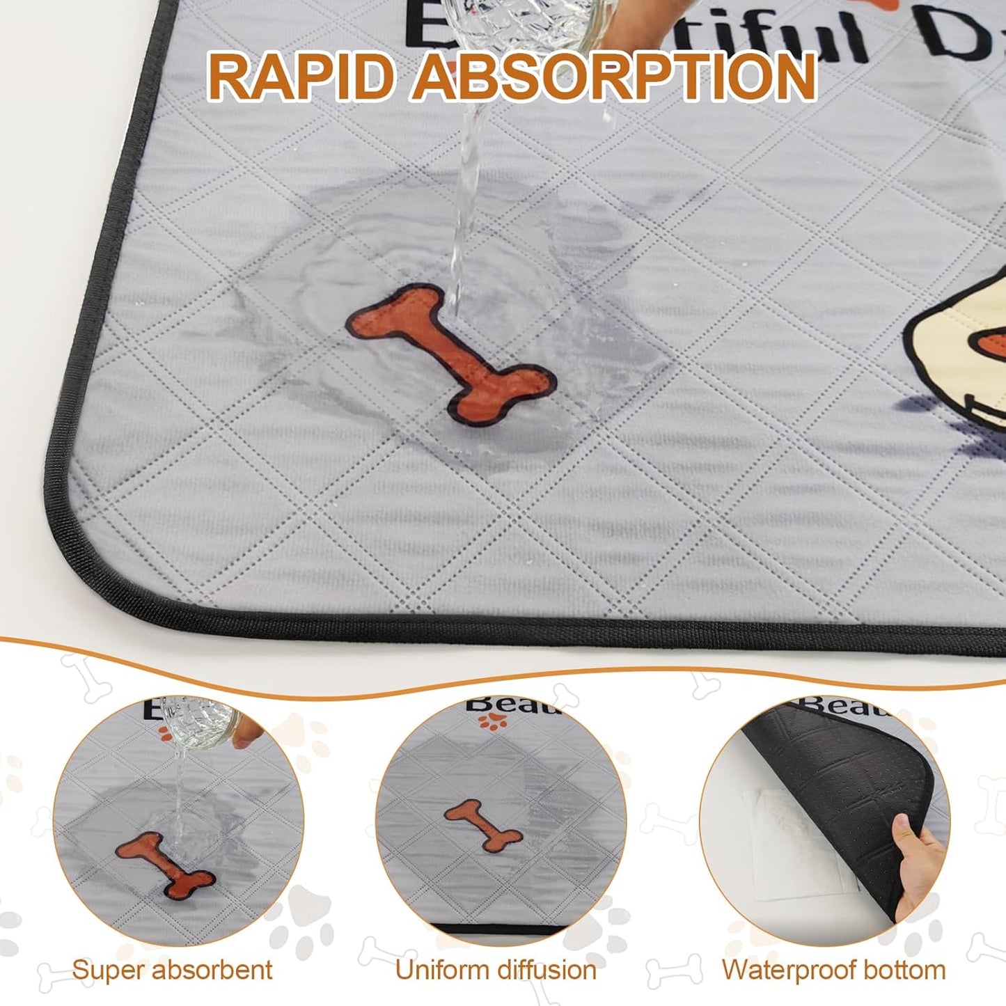 2-Pack Washable Pee Pads for Dogs (47x32in) – Extra-Absorbent, Thick, Reusable Pads with Non-Slip Design, Prevents Leakage, Ideal for Puppy Playpen, Crate, Whelping Box, and Potty Training – Grey