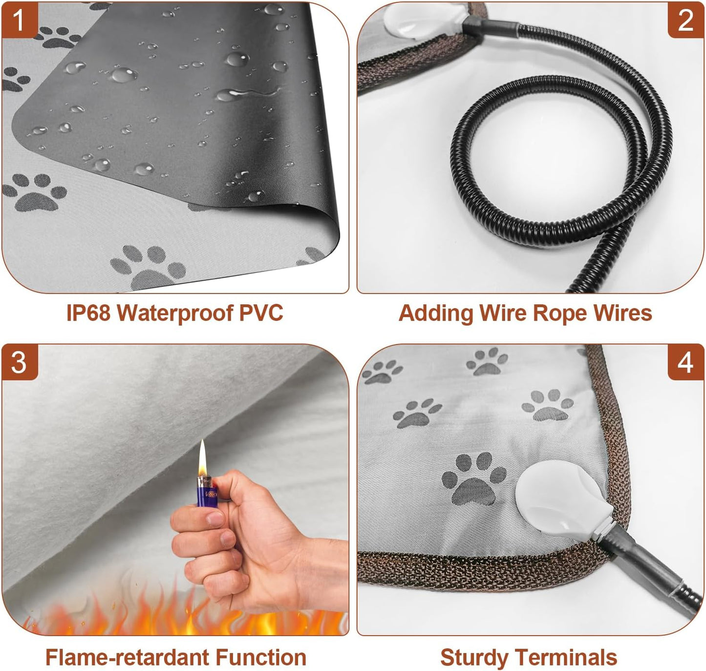 Dog Heating Pad (28x18in) – Waterproof Pet Heating Pad with Smart Thermostat, Heated Dog Bed for Whelping, Includes Wire Rope for Stability, Paw Print Design Puppy Heating Mat
