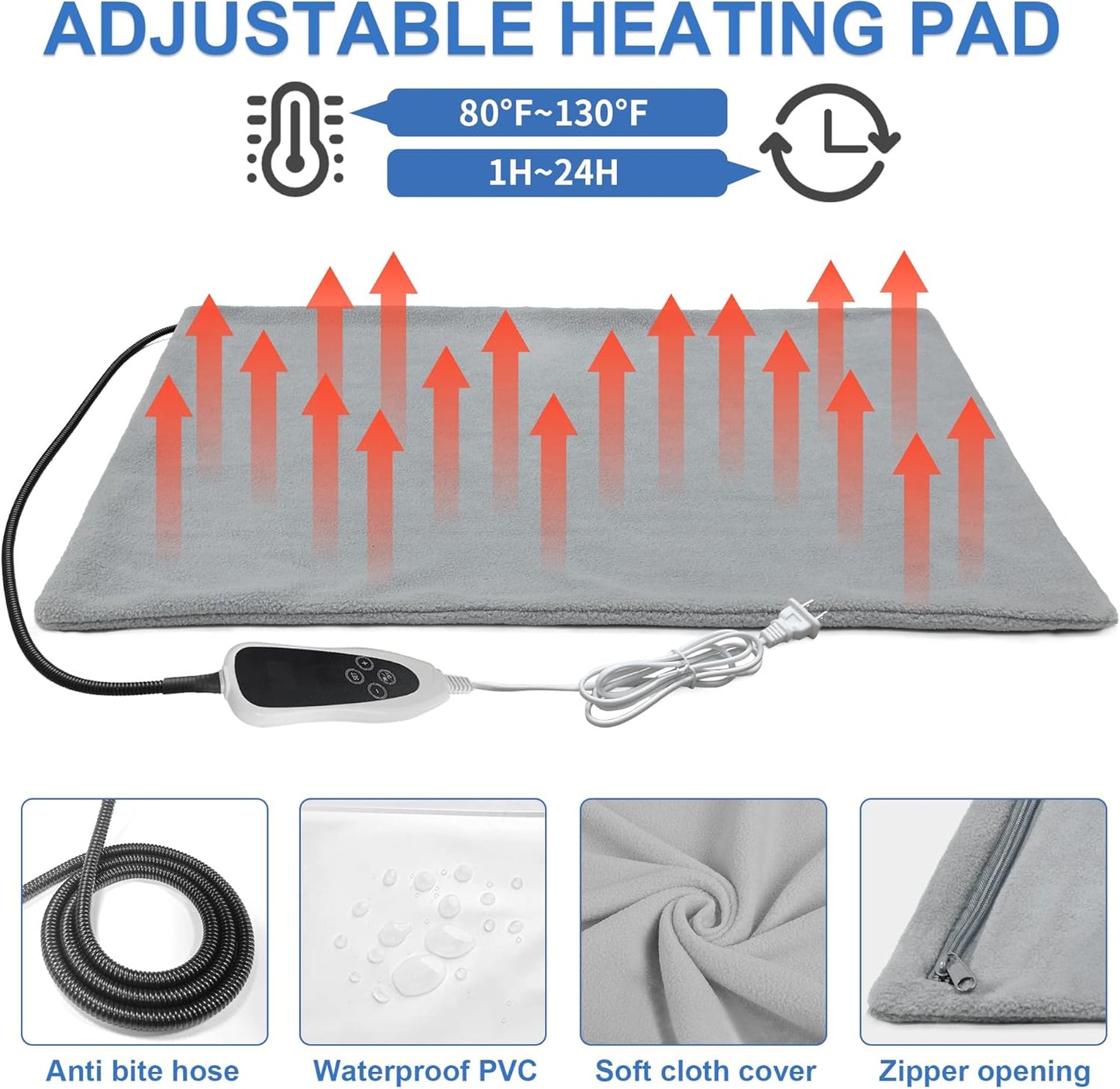 Dog Heating Pad (28x18in) – Waterproof Pet Heating Pad with Smart Thermostat, Heated Dog Bed for Whelping, Includes Wire Rope for Stability, Paw Print Design Puppy Heating Mat