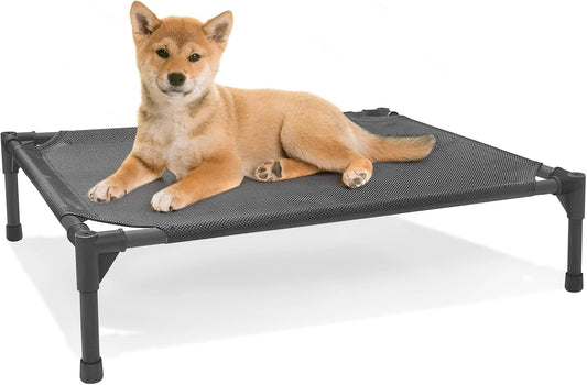Small Elevated Outdoor Dog Bed (28x22x7in) - Raised, Waterproof, Breathable Teslin Mesh, Durable, Non-Slip, Portable Camping Bed for Dogs (Max Weight 60 lbs), Black