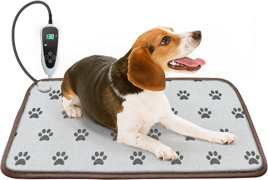 Dog Heating Pad (28x18in) – Waterproof Pet Heating Pad with Smart Thermostat, Heated Dog Bed for Whelping, Includes Wire Rope for Stability, Paw Print Design Puppy Heating Mat