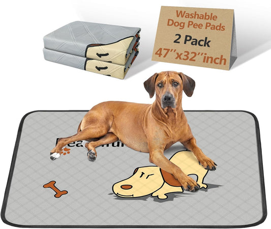 2-Pack Washable Pee Pads for Dogs (47x32in) – Extra-Absorbent, Thick, Reusable Pads with Non-Slip Design, Prevents Leakage, Ideal for Puppy Playpen, Crate, Whelping Box, and Potty Training – Grey