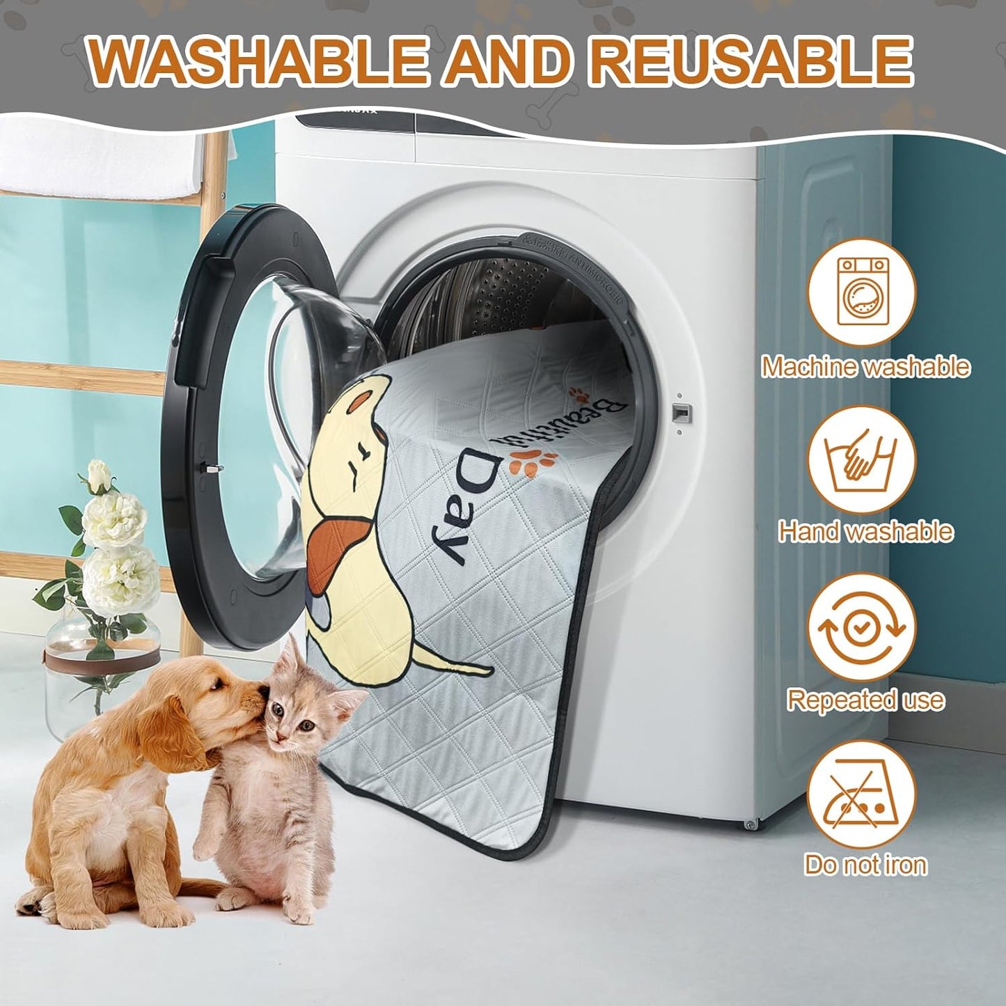 2-Pack Washable Pee Pads for Dogs (47x32in) – Extra-Absorbent, Thick, Reusable Pads with Non-Slip Design, Prevents Leakage, Ideal for Puppy Playpen, Crate, Whelping Box, and Potty Training – Grey